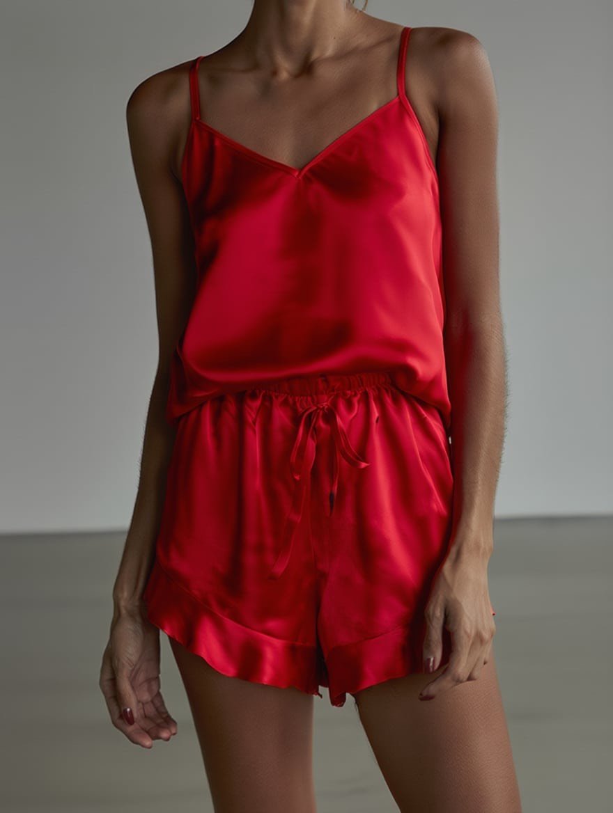 Raudoni šilkiniai dviejų dalių naktiniai - Image 2